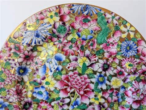 Vintage Chinese Famille Rose Millefiori Porcelain Gold Peony Flower