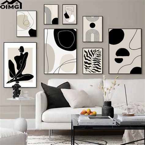 Bohemia Line Poster Geometric Leaf Sun Rainbow Canvas Prints Black