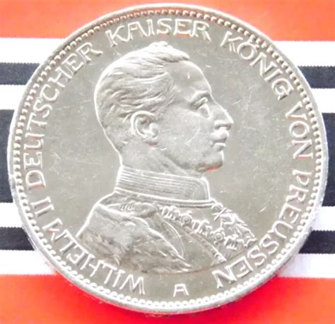 GERMAN 3 MARK 1914 A PRUSSIA Uniform WILHELM II 90 Silver EMPIRE Coin