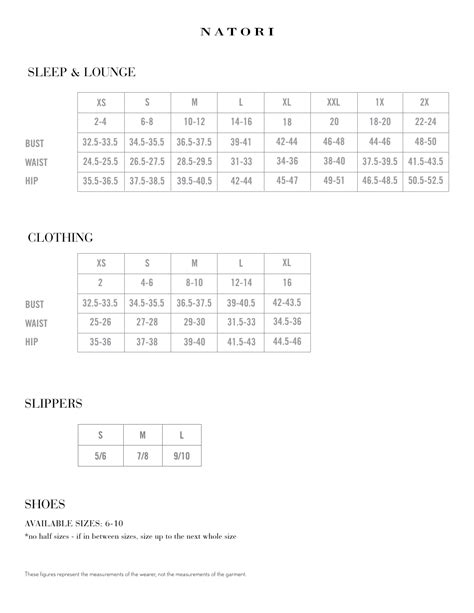 Womens Size Chart Natori Download Printable Pdf Templateroller