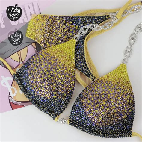 Yellow Ombre Competition Bikini Diamond Deluxe Fitness Suit Vicky