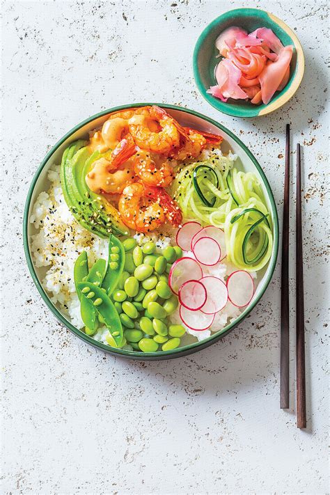 Poke Bowl Mit Garnelen Edamame Und Reis Bild Kaufen Image