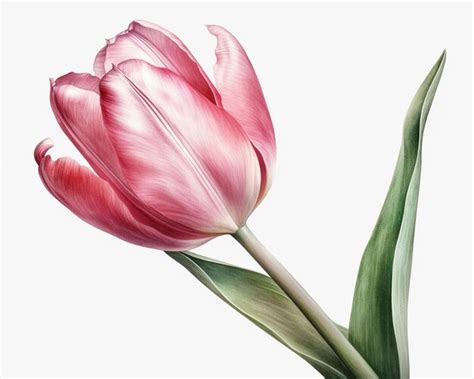 Premium Photo There Is A Pink Tulip With Green Leaves On A White