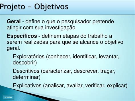 Objetivo Geral E Especifico Projeto De Pesquisa