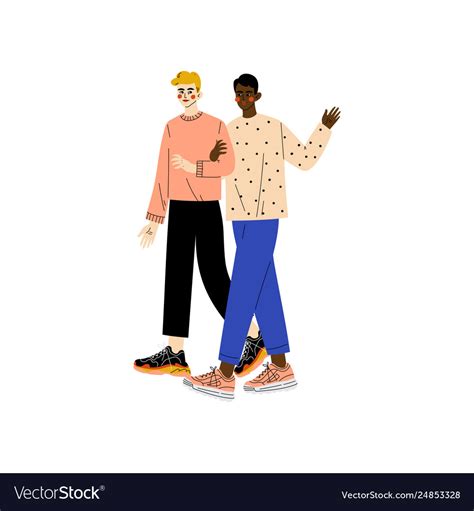 Happy Gay Interracial Men Couple Romantic Vector Image