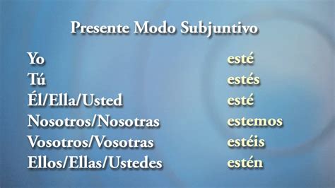 Estar Presente Del Modo Subjuntivo Conjugación De Verbos En Español Youtube