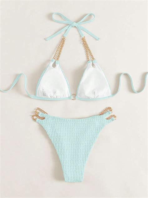 Swim Conjunto de bikini de triángulo con tirantes y cadena para playa de verano Cuba Provider