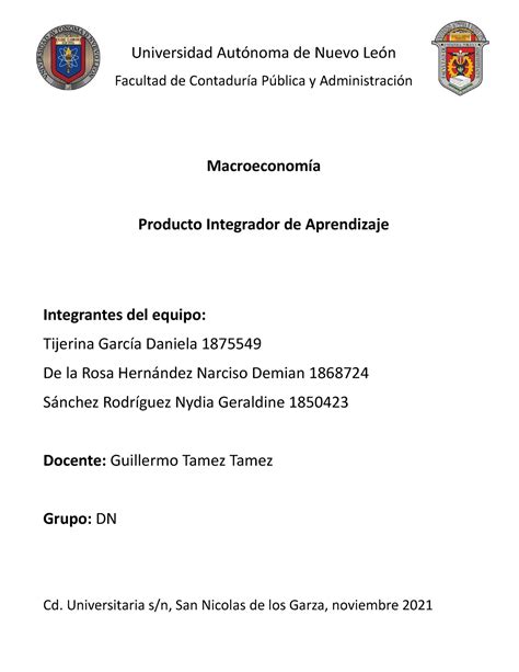 Producto Integrador de Aprendizaje Macroeconomía UANL Studocu