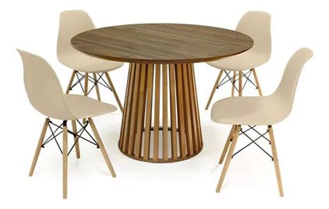 Mesa De Jantar Luana Natural 120cm 4 Cadeiras Eiffel Cor Nude MercadoLivre
