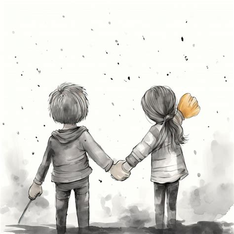 Premium AI Image | a drawing of two children holding hands with one ...