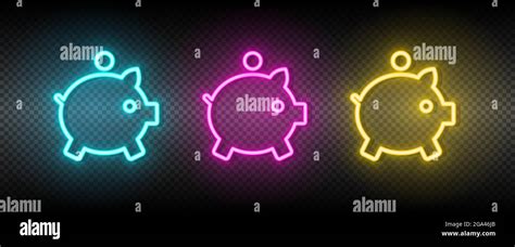 Cash Money Piggy Bank Neon Vector Icon Illustration Neon Blue