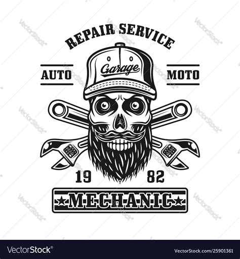 Repair Service Emblem With Mechanic Skull Vector Image