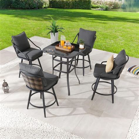 Patio Festival 5 Piece Metal Bar Height Outdoor Dining Set With Gray