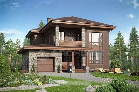 Проект дома из кирпича с гаражом, террасой, балконом | Architectural ...