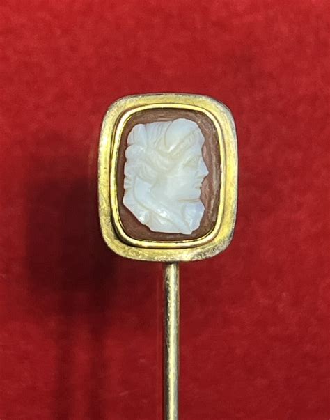 Antique Stone Cameo 14K Yellow Gold Stick Pin Gem