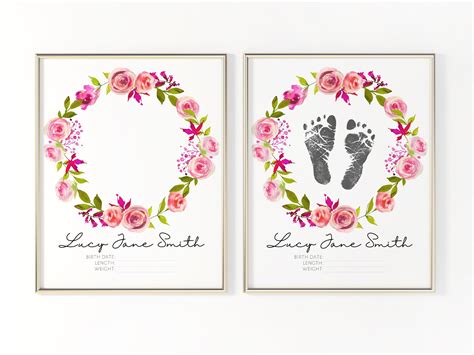 Custom Baby Name Hospital Footprint Art Newborn Baby Stats Etsy