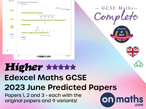 Summer Maths Gcse Edexcel Higher All Predicted Papers Teaching