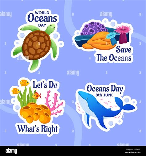 World Oceans Day Label Flat Cartoon Hand Drawn Templates Background