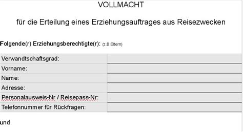 Vollmachtsformular Wenn Kinder Mit Verwandten Freunden Reisen