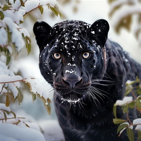 Premium AI Image | black leopard in snow