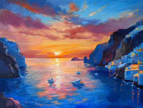 The Mediterranean sunset Painting by Serghei Ghetiu | Saatchi Art