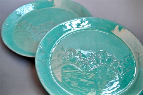 Jade Ceramic Plates Set Of 2 Unique Handmade Ceramic Pottery Dinner Plates Housewarming T