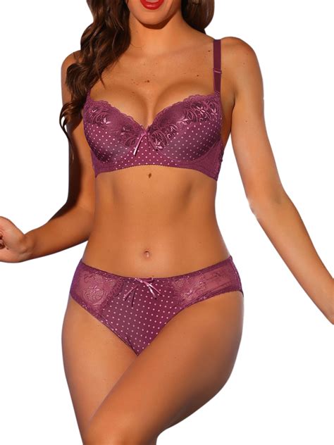 Inspire Chic Women S Plus Size Lingerie Sets Two Piece Lace Polka Dots Bra And Panty Set