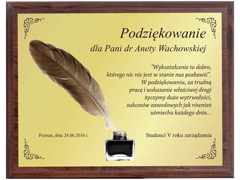 Podzi Kowanie Dla Nauczyciela Wychowawcy Profesora Allegro Pl