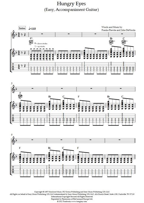 Hungry Eyes Easy Level Accompaniment Guitar Eric Carmen Vocal