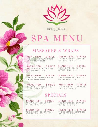 Beautiful Spa Menu Template Mycreativeshop