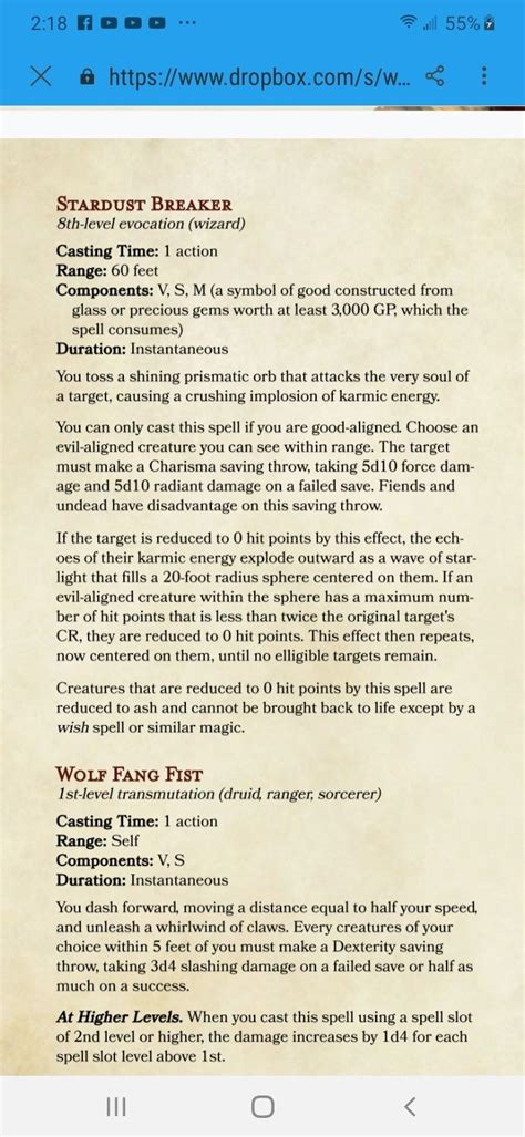 5e Homebrew Spell Template