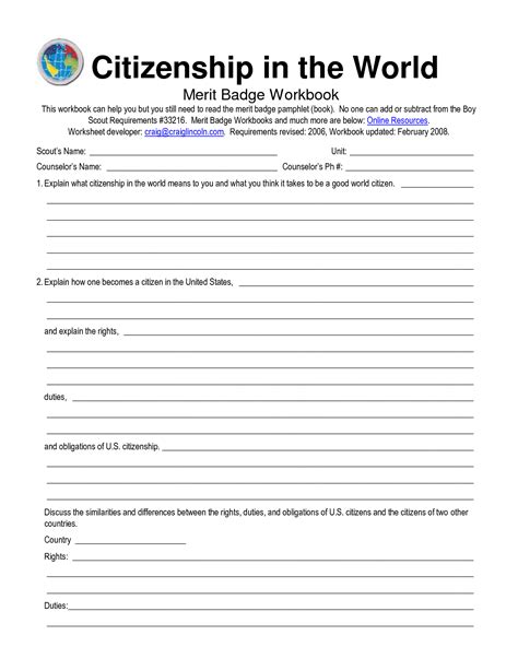 Citizenship Of The World Worksheet