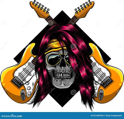 Woman Skull With Crossing Guitars Vector Illustration Design Stock Vector Illustration Of