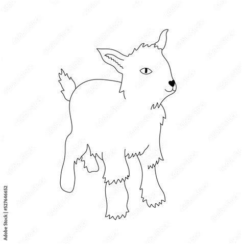 Vector isolated cute cartoon fluffy little baby goat colorless black ...