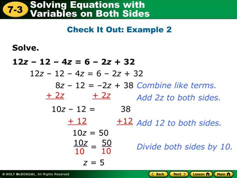 Ppt Learn To Solve Equations With Variables On Both Sides Of The