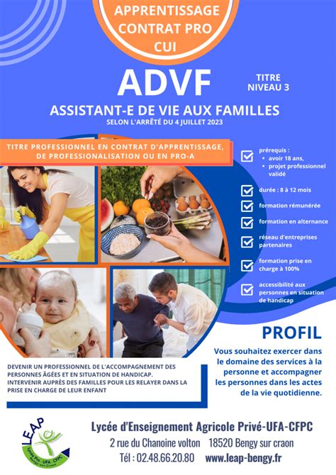 Titre Assistant De Vie Aux Familles Advf Leap Bengy Sur Craon Cfa