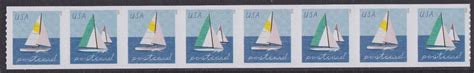 Us A Sailboats Postcard Rate Coil Strip Stamps Mnh