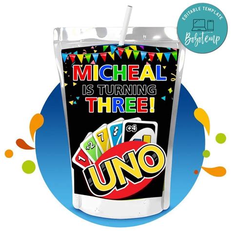 Uno Capri Sun Birthday Labels Digital File Printable Bobotemp