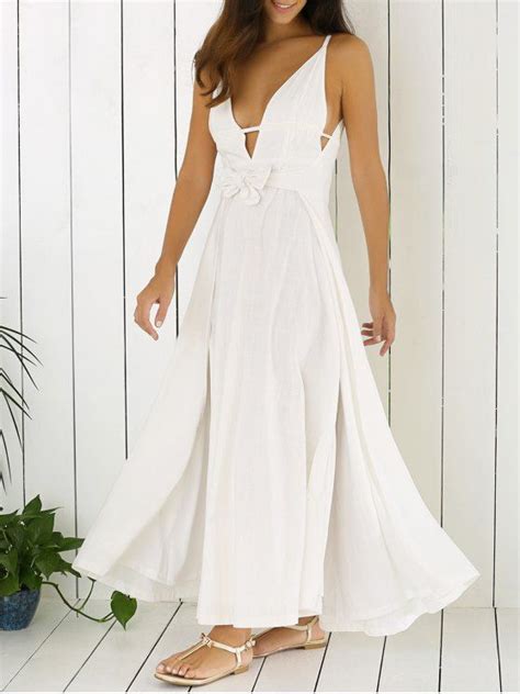 31 Off 2021 White Cami Plunging Neck Maxi Dress In White Zaful