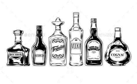 Vector Set Of Bottles For Alcohol Bottle Drawing Alcohol Bottle