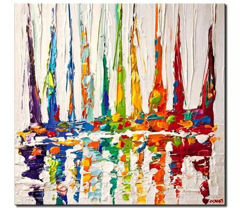 Colorful Sailboats Painting On Canvas Original Textured Abstract Boats