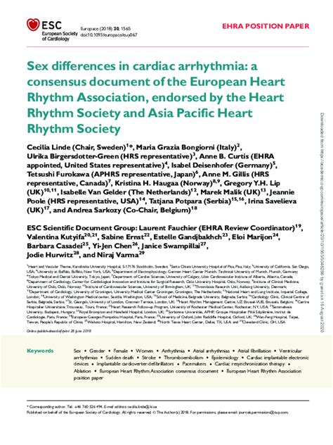 Pdf Sex Differences In Cardiac Arrhythmia A Consensus Document Of