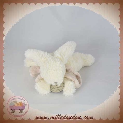 DOUDOU ET COMPAGNIE SOS LAPIN PERLE BONBON ALLONGE BLANC TAUPE