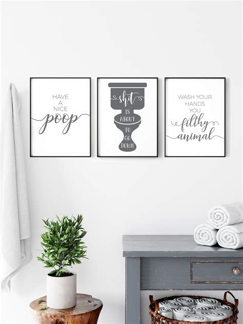 Bathroom Wall Art Funny Bathroom Prints Set Of 3 Bathroom Etsy