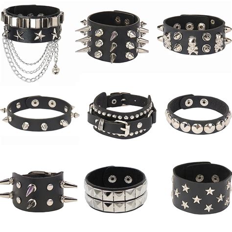 Black Leather Wristband Bracelet Cuff Goth Gothic Punk Bracelets Women