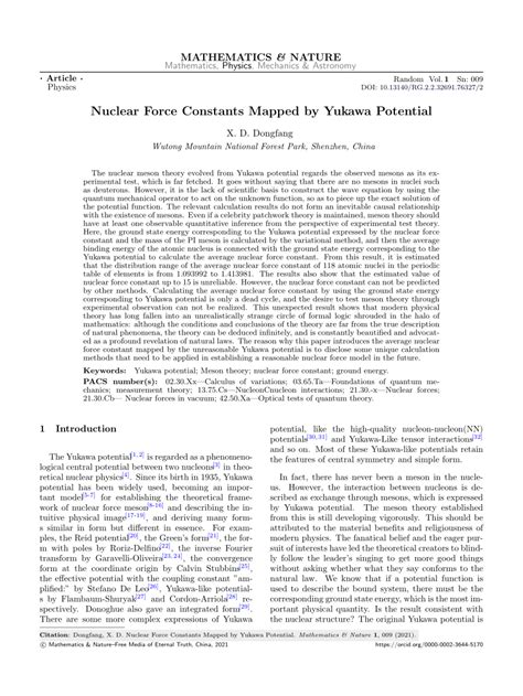 (PDF) Nuclear Force Constants Mapped by Yukawa Potential