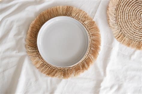 Natural Raffia Placemat Raffia Fringe Placemat Round Fringe Placemat