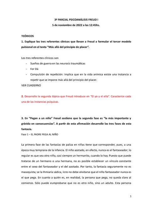 Preguntas 3º parcial 2022 3º PARCIAL PSICOANÁLISIS FREUD I 5 de