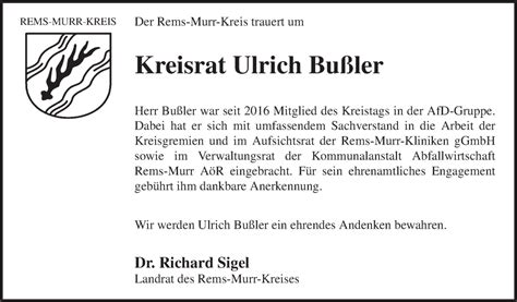 Traueranzeigen von Ulrich Bußler stuttgart gedenkt de