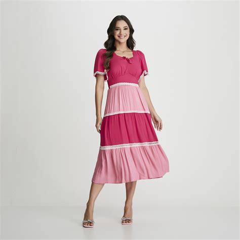 Vestido Priscila Em Viscolinho Renda Rosa Tata Martello